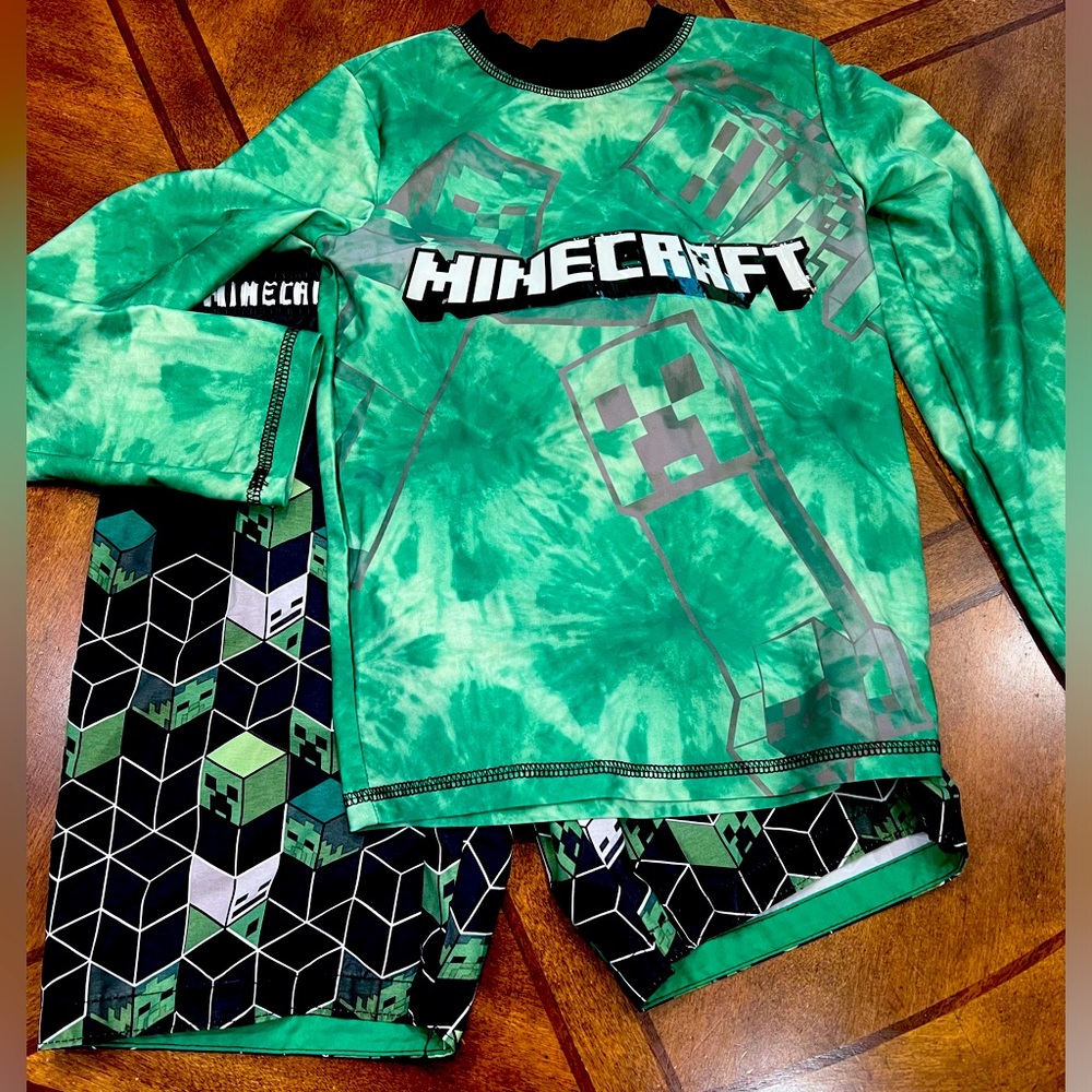 Boys Minecraft swim trunks and rash guard
